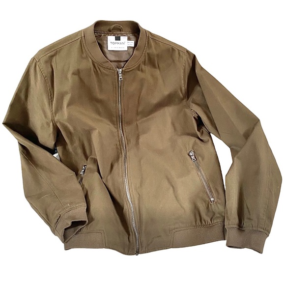 TOPMAN LIGHTWEIGHT MEN'S BOMBER JACKET OLIVE/KHAKI, 100% COTTON, SIZE LARGE NWOT - Picture 11 of 15